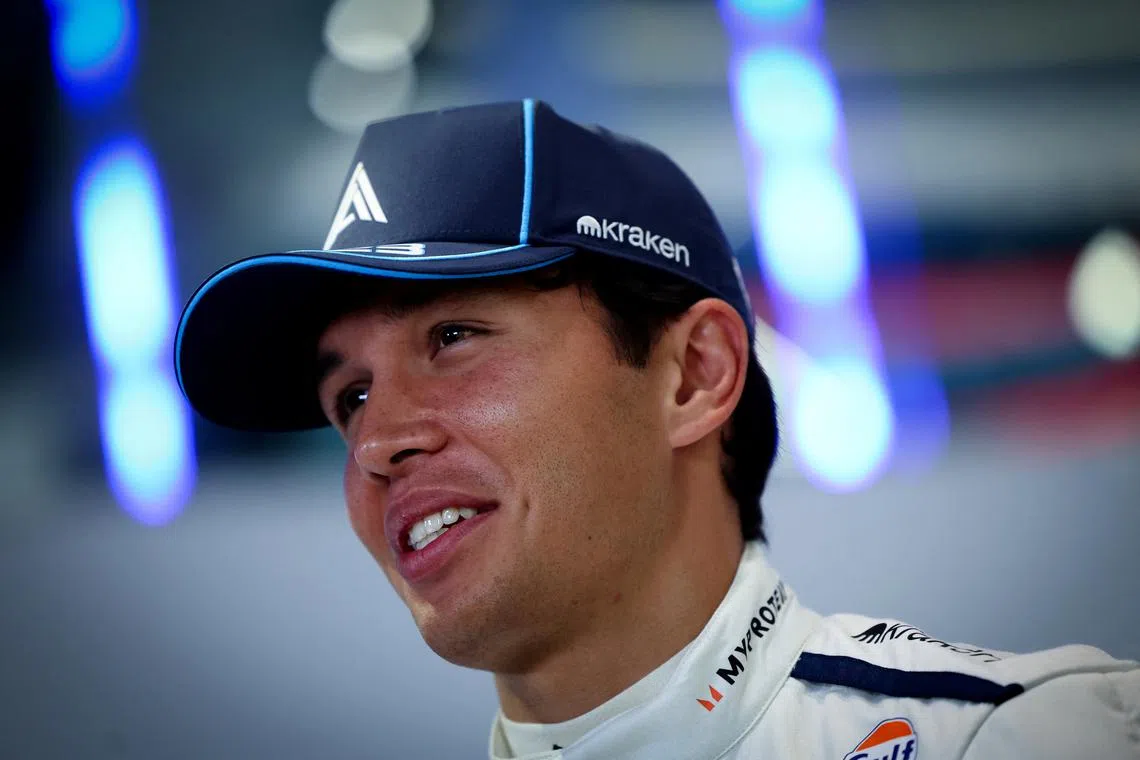 Williams Racing Formula One F1 driver Alex Albon speaks to members of the media while attending the Williams FW46 car unveiling and launch event ahead of the 2024 F1 season in New York City, New York, U.S., February 5, 2024. REUTERS/Mike Segar/ File Photo