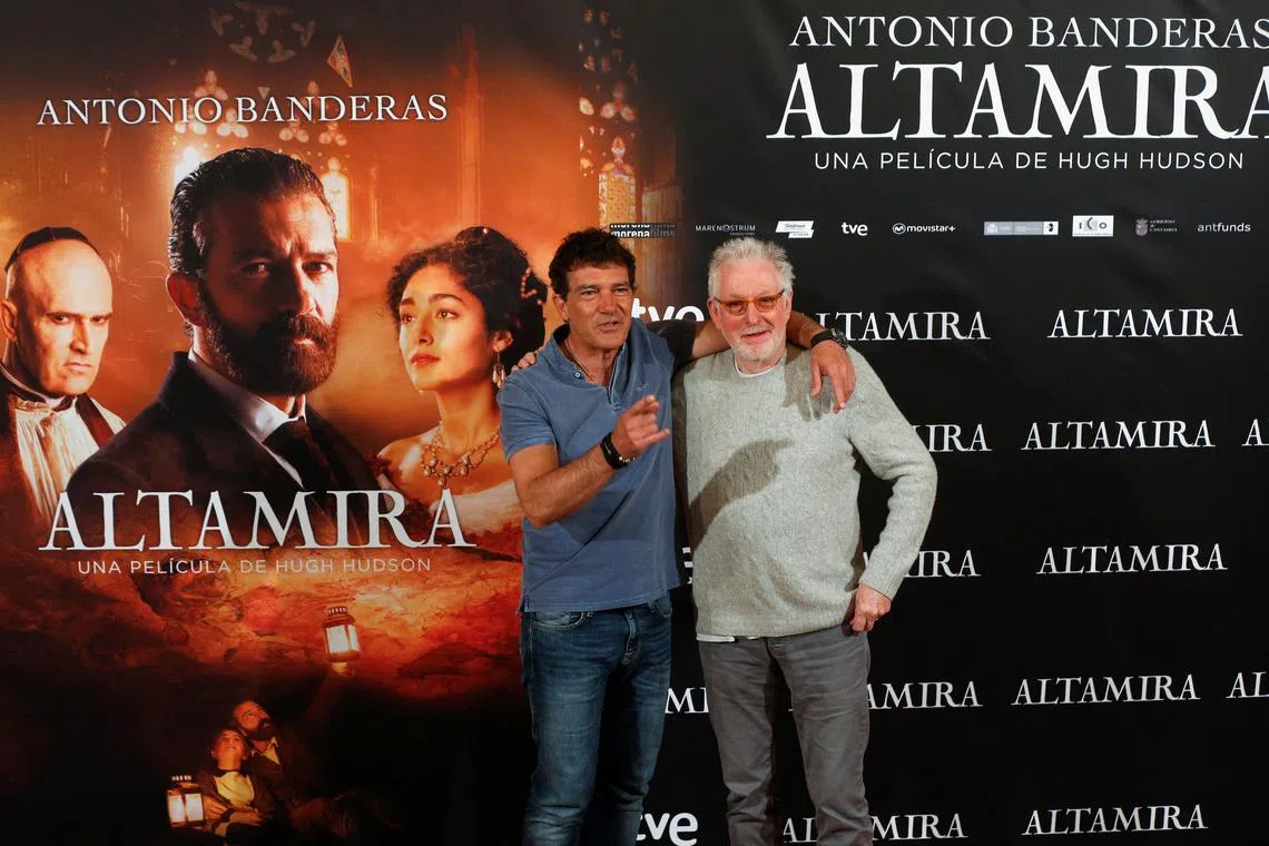 Spanish actor Antonio Banderas and British film director Hugh Hudson pose during a photocall to promote their film Altamira in Madrid, Spain on March 31, 2016. 