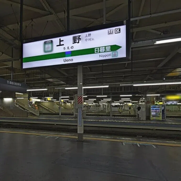 Following the power outage, officials discovered that an overhead wire was severed on a Joban Line platform at Ueno Station.