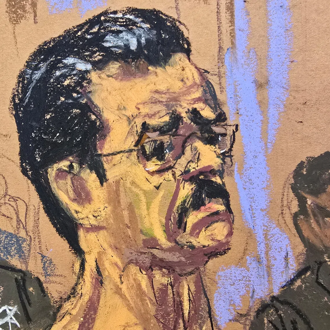 Ousted Venezuelan President Nicolas Maduro stands at a hearing before U.S. District Judge Alvin Hellerstein, who set a trial date of June 1, 2027 to face U.S. drug trafficking charges at the Daniel Patrick Moynihan United States Court House in New York City, U.S., July 22, 2026 in this courtroom sketch. REUTERS/Jane Rosenberg