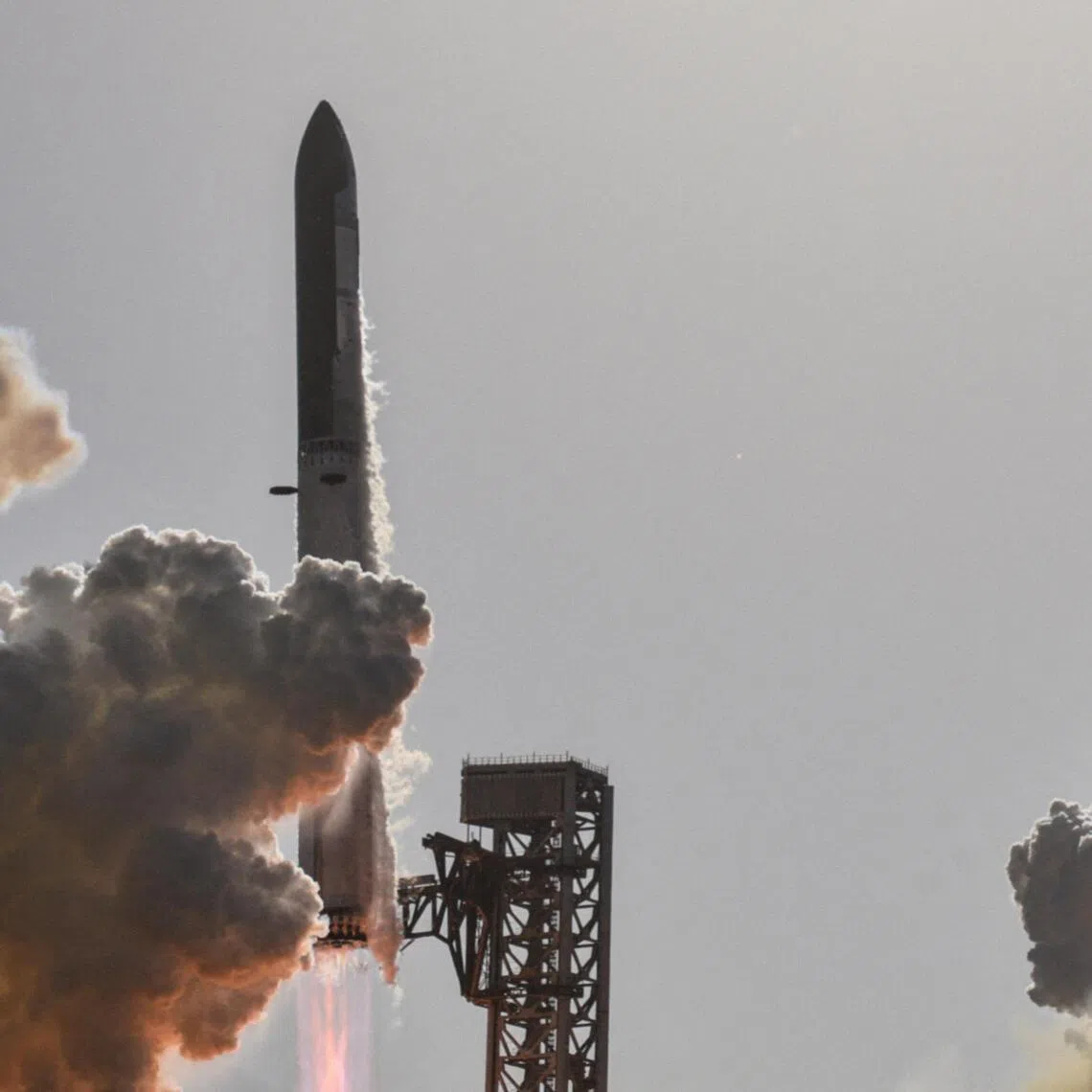 The SpaceX Starship lifts off with its booster on the rocket’s 13th test flight from the SpaceX launch complex in Texas on July 24.