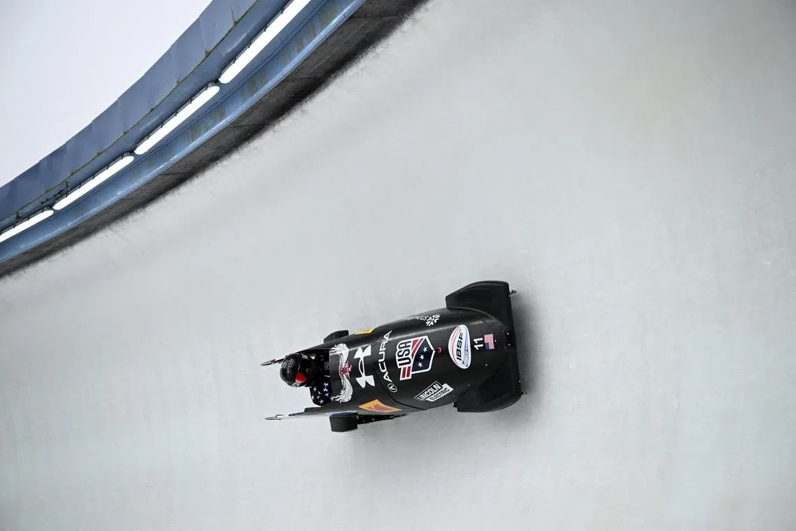 Bobsleigh and Skeleton - IBSF Bobsleigh & Skeleton World Cup - Altenberg, Germany - January 17, 2026  Kaillie Armbruster Humphries of the U.S. in action during the women's monobob heat 1 REUTERS/Annegret Hilse