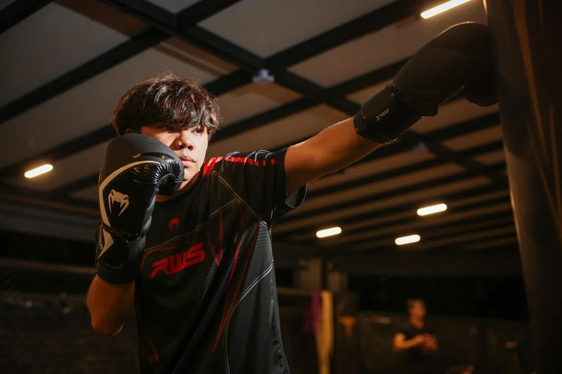 Gin Tay/ etdarz/ Elisha Tushara/
Muhammad Darzley Abil, 16, in a muay thai practise session at Tricolor MMA on Dec 18, 2025.