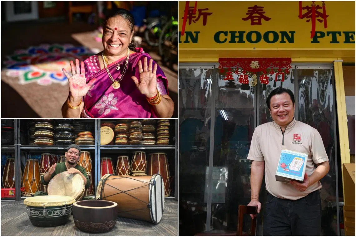 (Clockwise) Mdm Vijayalakshmi Mohan, Mr Kenry Peh and Mr Mohamed Yaziz Mohamed Hassan were among five recipients of the NHB Stewards of Intangible Cultural Heritage Award.