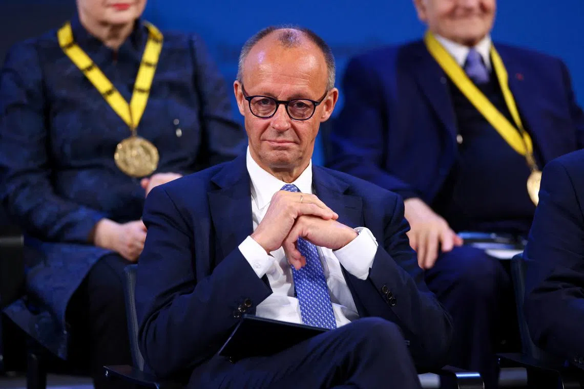 German Chancellor Friedrich Merz attends the International Charlemagne Prize (Karlspreis) 2025 ceremony in Aachen, Germany, May 29, 2025. REUTERS/Thilo Schmuelgen/Pool