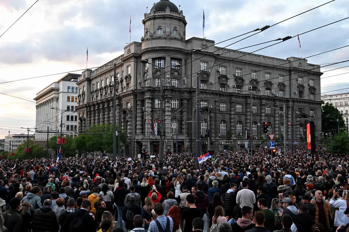 Crowds solemnly marched through the centre of the capital Belgrade, on May 8, 2023.