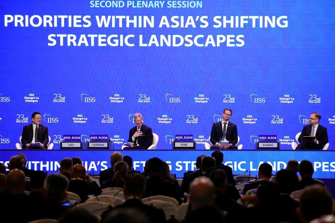 (From left) ASEAN Secretary-General Kao Kim Hourn, International Institute for Strategic Studies executive chairman John Chipman, New Zealand Defence Minister Chris Penk and Lithuania's Minister of National Defence Robertas Kaunas.