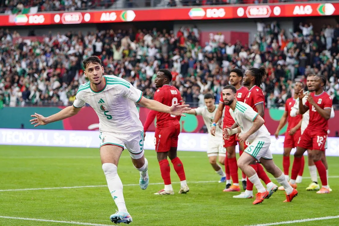 Soccer Football - CAF Africa Cup of Nations - Morocco 2025 - Group E - Equatorial Guinea v Algeria - Moulay El Hassan Stadium, Rabat, Morocco - December 31, 2025 Algeria's Zineddine Belaid celebrates scoring their first goal REUTERS/Stringer