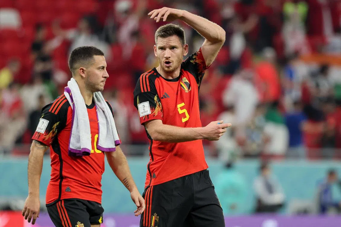 A comment by captain Eden Hazard (left) about the team’s ageing defence being too slow seems to have annoyed defender Jan Vertonghen (right).
