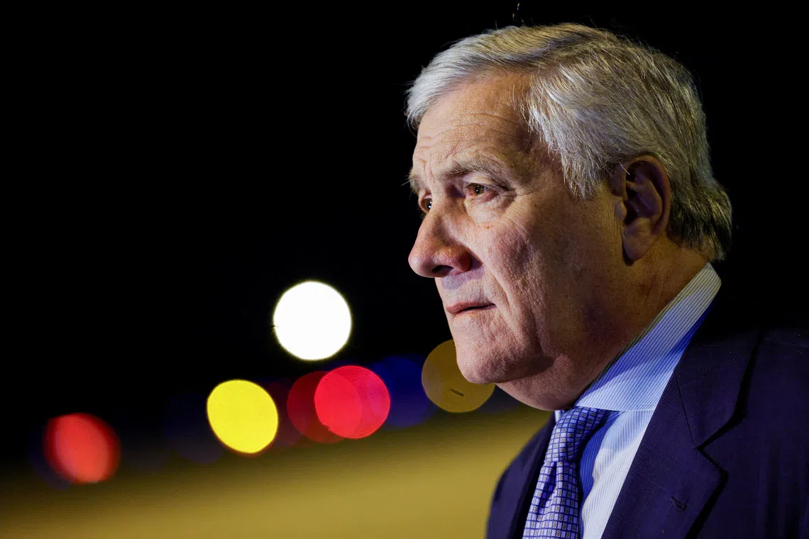 Italy's Foreign Minister Antonio Tajani looks on at Ciampino Military Airport, on the day Palestinian children evacuated from Gaza via a humanitarian airlift arrive with their relatives in Italy for medical treatment, in Ciampino, Italy September 29, 2025. REUTERS/Francesco Fotia