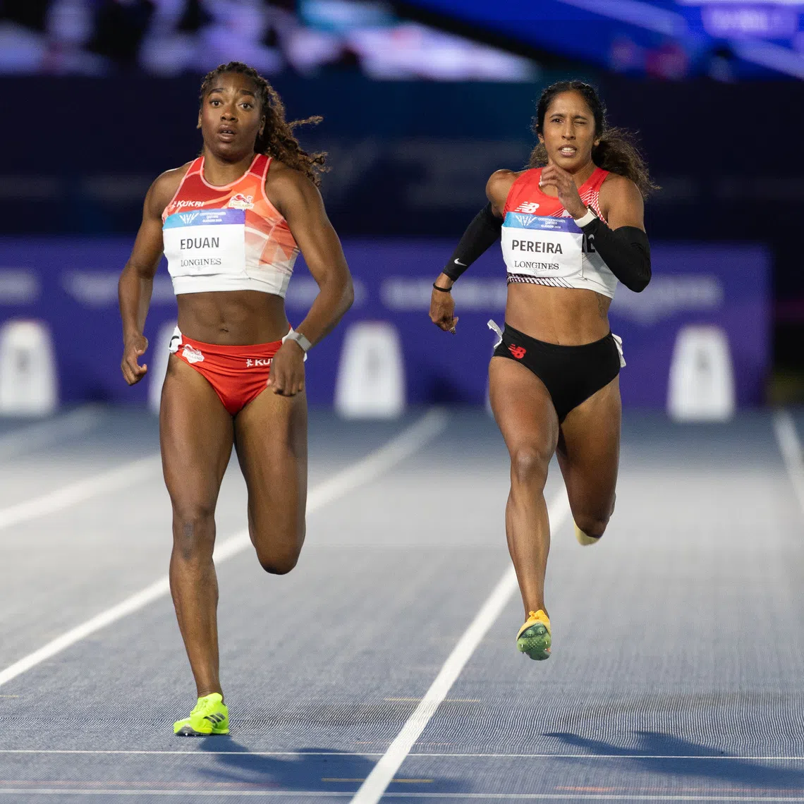 Singapore’s Shanti Pereira racing in the women’s 200m final at the Commonwealth Games.