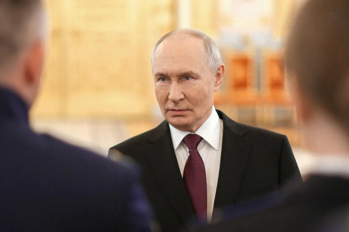 Russia's President Vladimir Putin attends a meeting with graduates of higher education institutions of the Defence Ministry, Emergencies Ministry, Federal Security Service, Federal Guard Service, National Guard, Interior Ministry, Investigative Committee and Federal Penitentiary Service in Moscow, Russia, June 23, 2026. Sputnik/Gavriil Grigorov/Pool via REUTERS