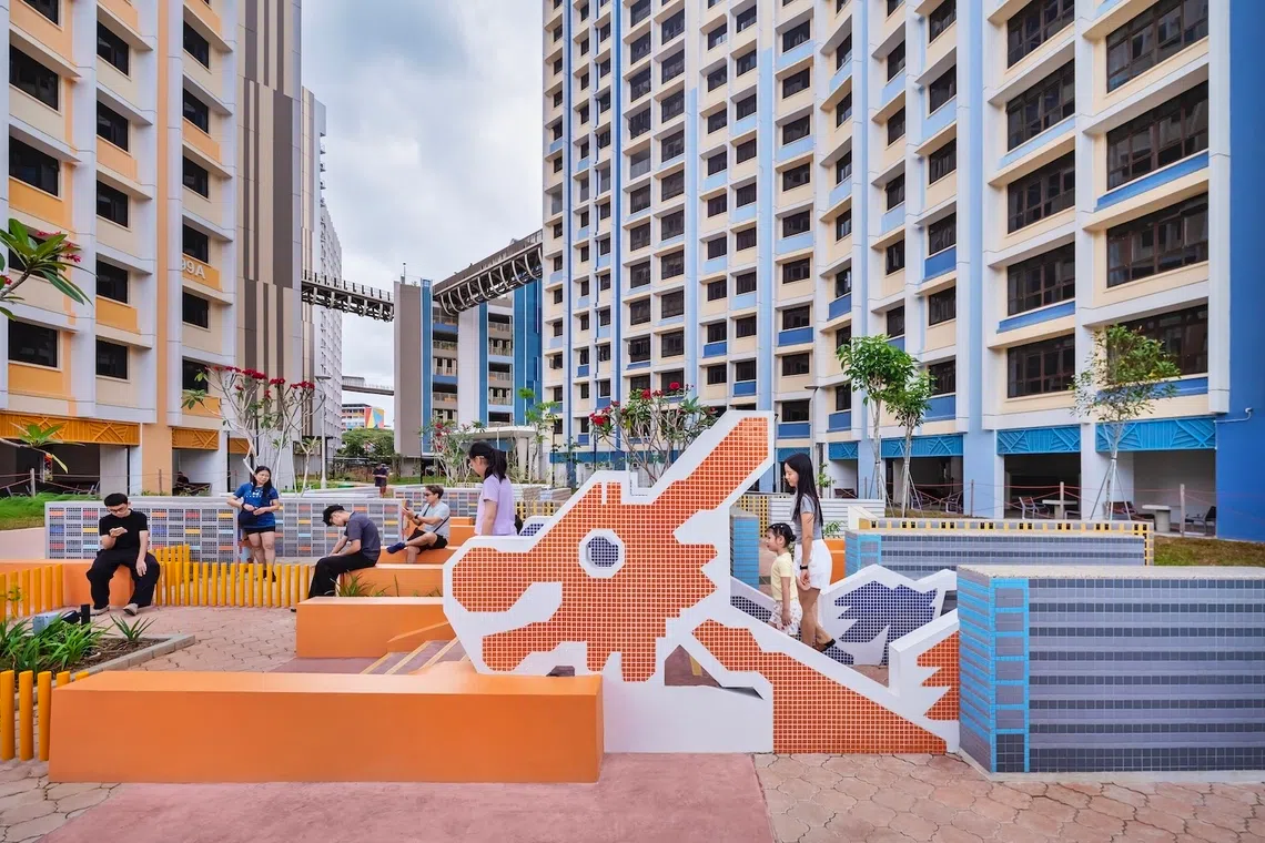 MacPherson Weave residents at a communal space within the BTO project, which won a Construction Award at this year’s HDB Awards.