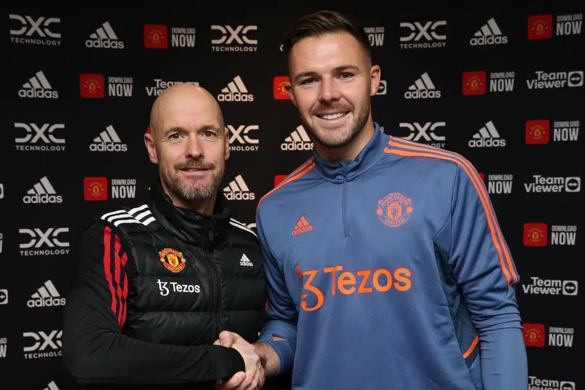 Manchester United manager Erik ten Hag (left) with Jack Butland, who has joined United on loan from Crystal Palace.
