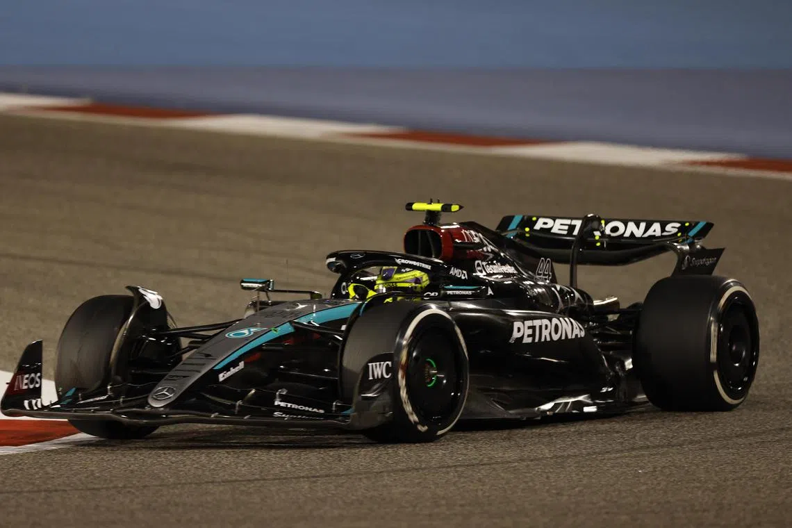 Mercedes' Lewis Hamilton in action during the race.