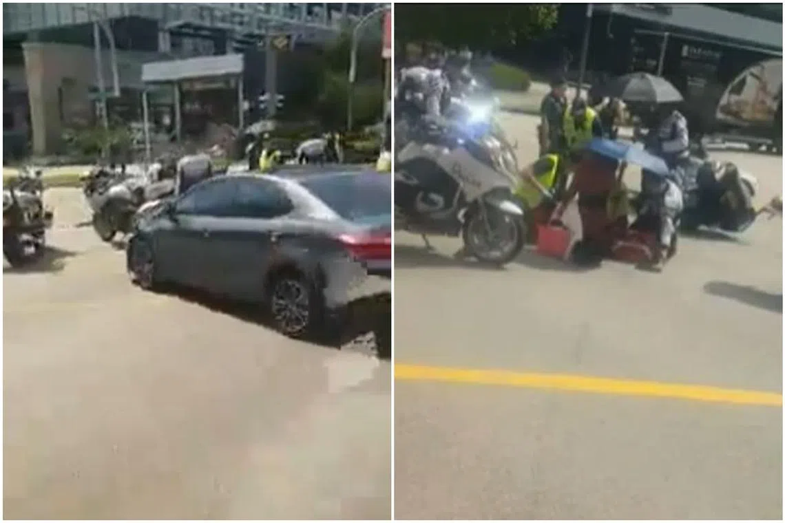 The accident, which involved a car and a traffic police motorcycle, occurred at 10.50am, said the police.