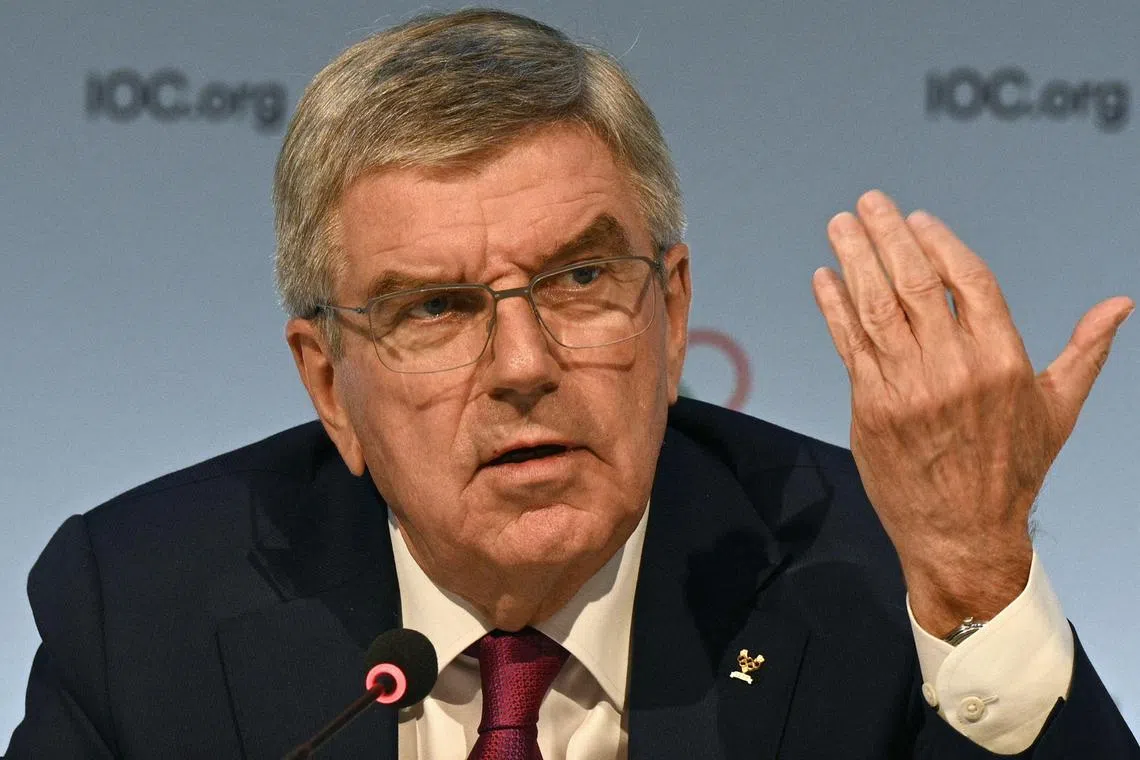 International Olympic Committee president Thomas Bach speaking during a press conference on the second day of the 141st IOC session in Mumbai on Monday.