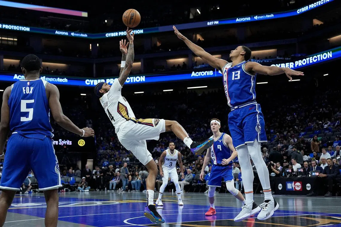 Brandon Ingram of the New Orleans Pelicans shoots over Keegan Murray of the Sacramento Kings in the third quarter at Golden 1 Centre.