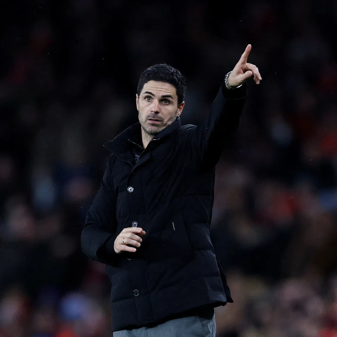 FILE PHOTO: Soccer Football - UEFA Champions League - Arsenal v Bayern Munich - Emirates Stadium, London, Britain - November 26, 2025 Arsenal manager Mikel Arteta reacts Action Images via Reuters/Peter Cziborra/File Photo