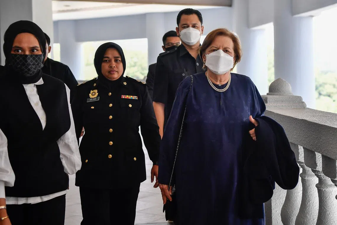 Ms Zeti Akhtar Aziz (right) arriving at the High Court in Kuala Lumpur on July 27 to give her testimony in the 1MDB trial involving Najib. 