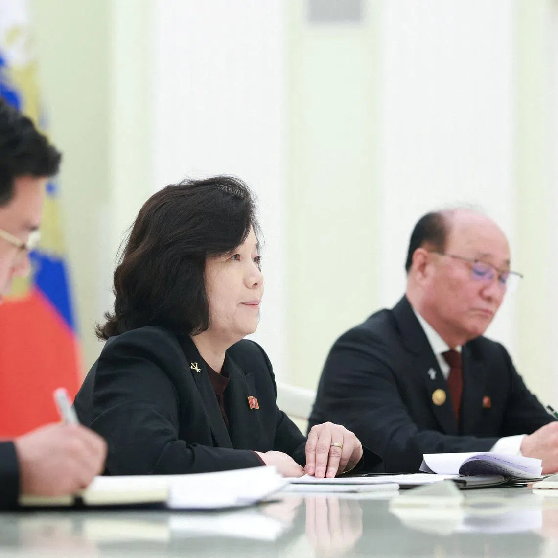 North Korean Foreign Minister Choe Son Hui (centre) attends a meeting with Russian President Vladimir Putin in Moscow on July 19.