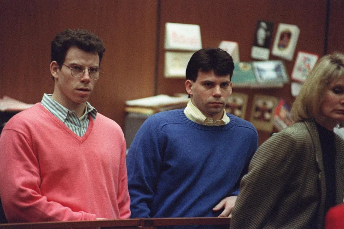 Erik Menendez (left) and his brother Lyle during a pre-trial hearing in Los Angeles, on Dec 29, 1992.
