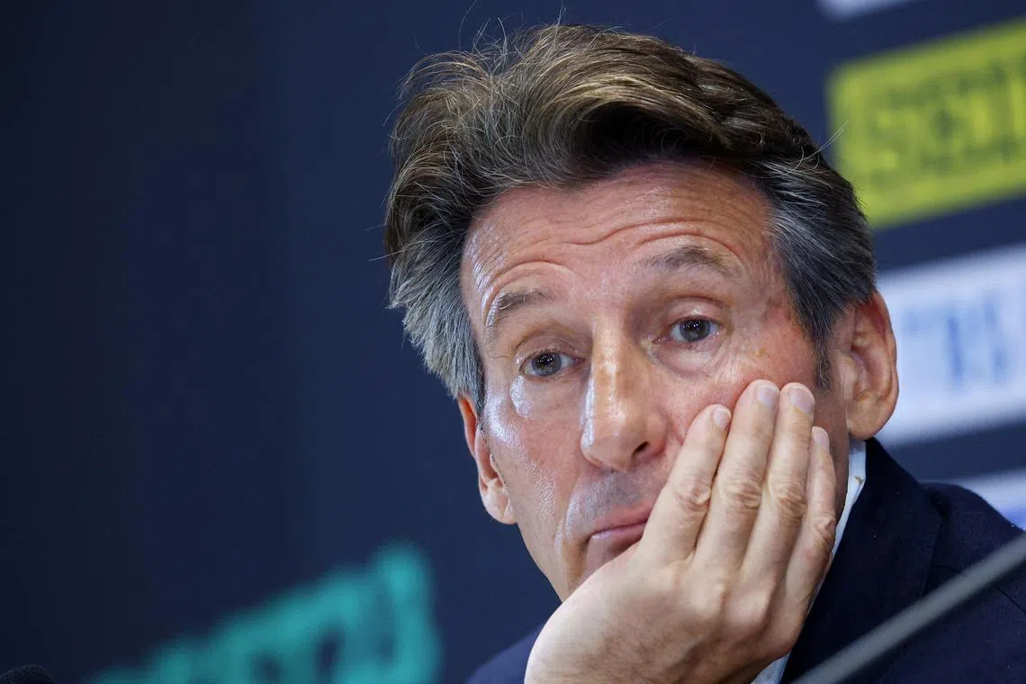 Sebastian Coe, president of World Athletics, during a press conference on Friday ahead of the World Championships in Budapest. 