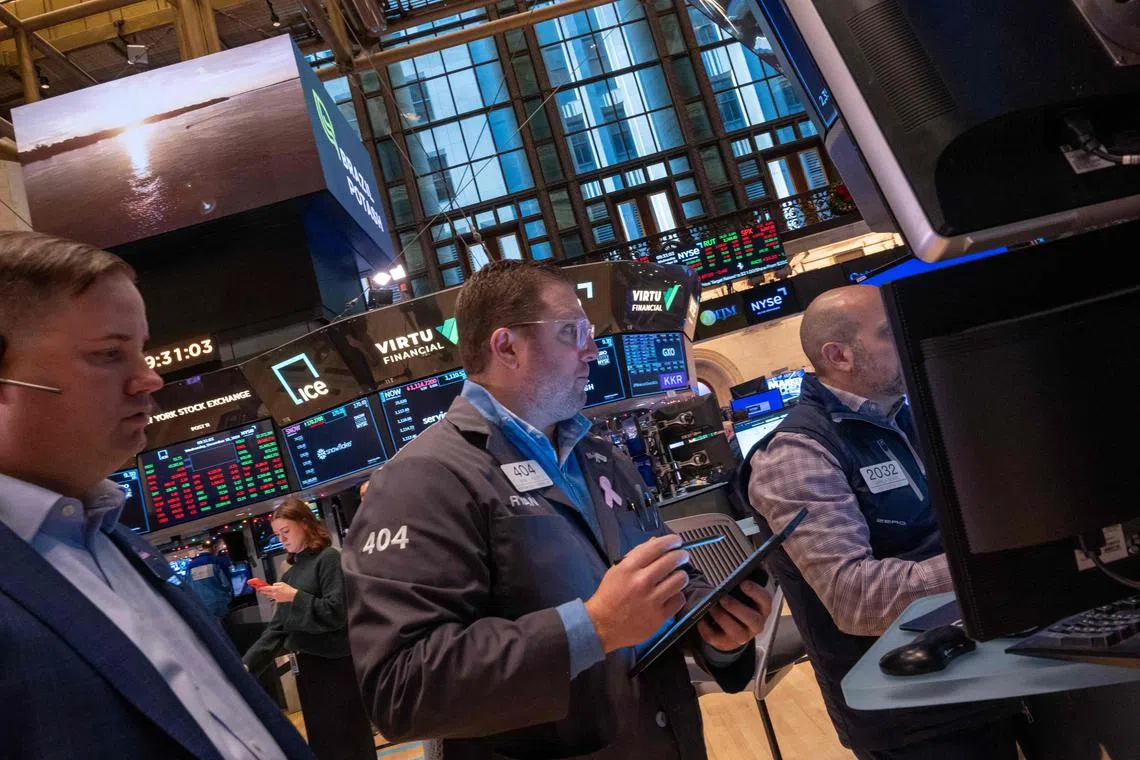 Traders working on the floor of the New York Stock Exchange, in New York City.