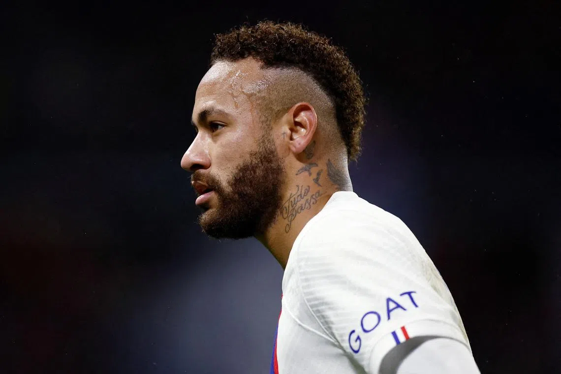 FILE PHOTO: Soccer Football - Ligue 1 - Stade Rennes v Paris St Germain - Roazhon Park, Rennes, France - January 15, 2023
Paris St Germain's Neymar reacts REUTERS/Stephane Mahe/File Photo