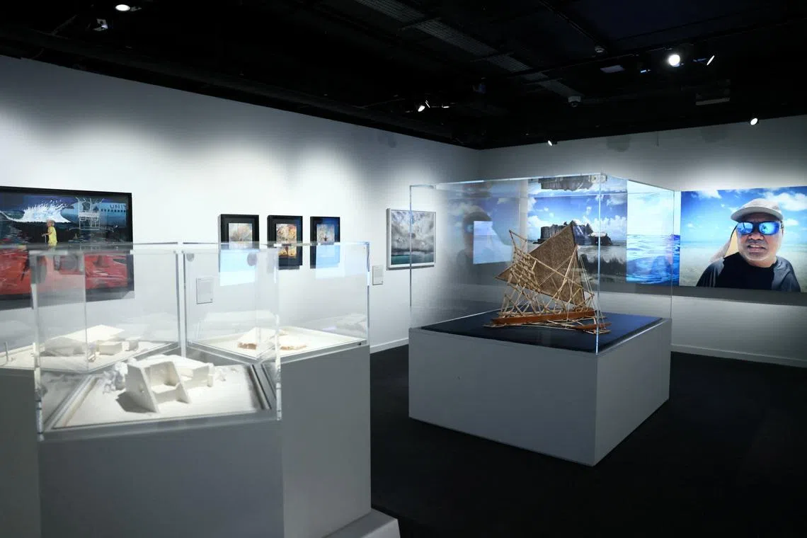 Works are displayed during the \"Komij Mour Ijin/Our Life is Here\", exhibition inspired by a trip a group of artists took on the Marshall Islands in the central Pacific Ocean, at the National Maritime Museum, in London, Britain, January 23, 2026. REUTERS/Jack Taylor