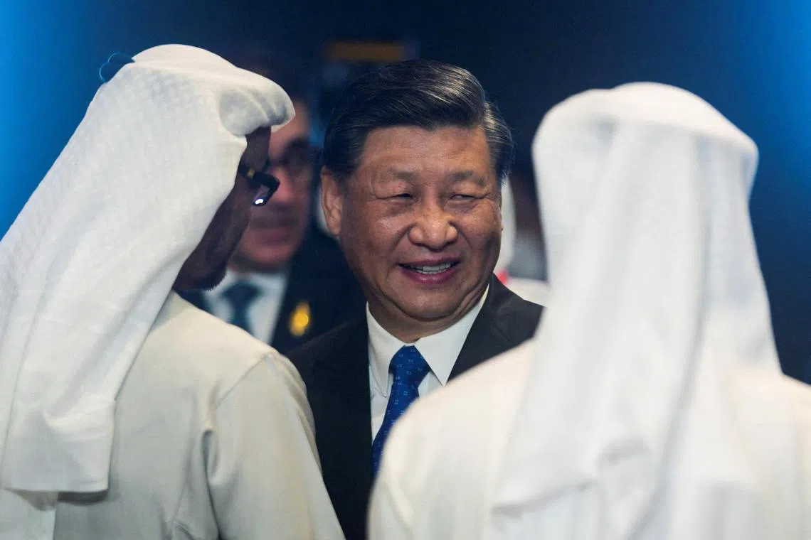 Chinese President Xi Jinping and UAE President Sheikh Mohamed bin Zayed Al-Nahyan (left) at the G-20 summit in Bali on Nov 15.