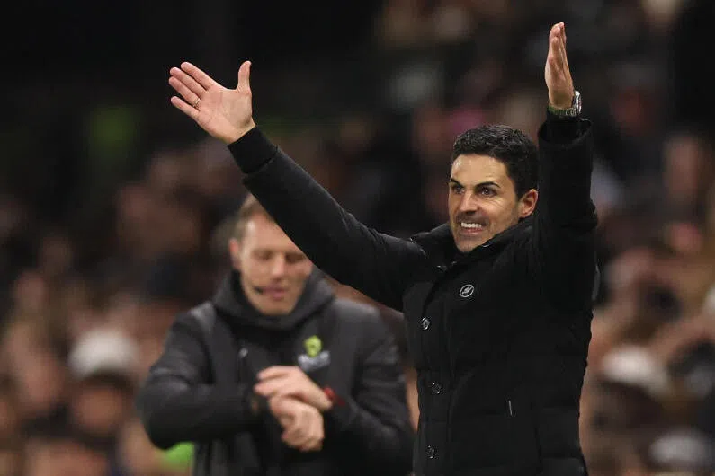 Arsenal manager Mikel Arteta reacts during the game.