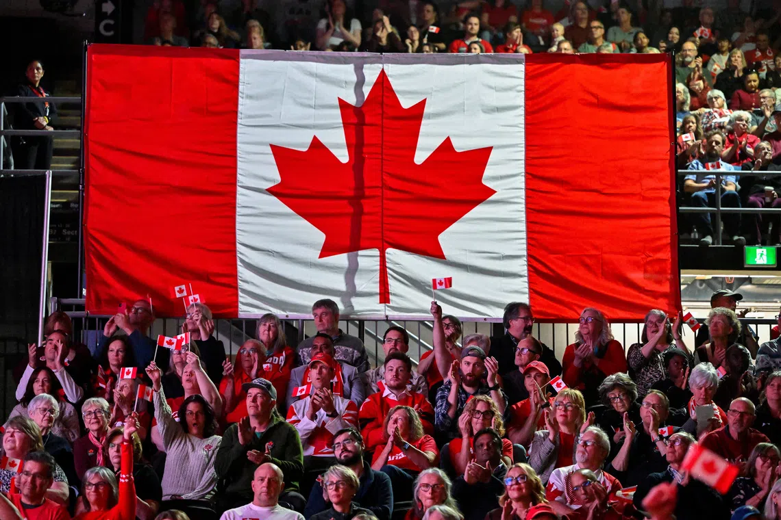 People attend a Forever Canadian rally, ahead of a non-binding referendum on Alberta sovereignty, in Edmonton, Alberta, on Oct 16.