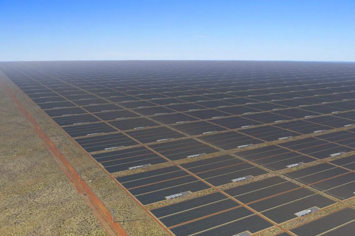 Solar panel arrays covering 12,000ha about 800km to the south of Darwin, Australia.
