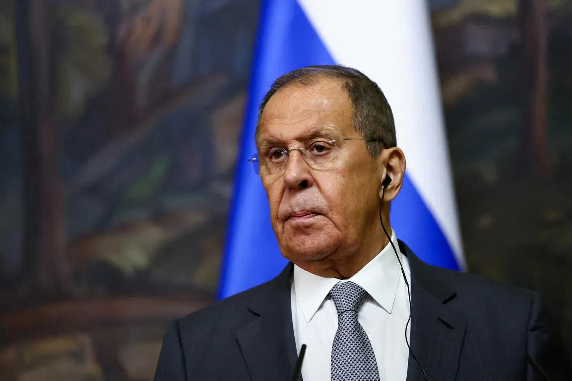 FILE PHOTO: Russian Foreign Minister Sergei Lavrov attends a press conference with Senegalese Foreign Minister Yassine Fall, in Moscow, Russia August 29, 2024. REUTERS/Evgenia Novozhenina/Pool/File Photo
