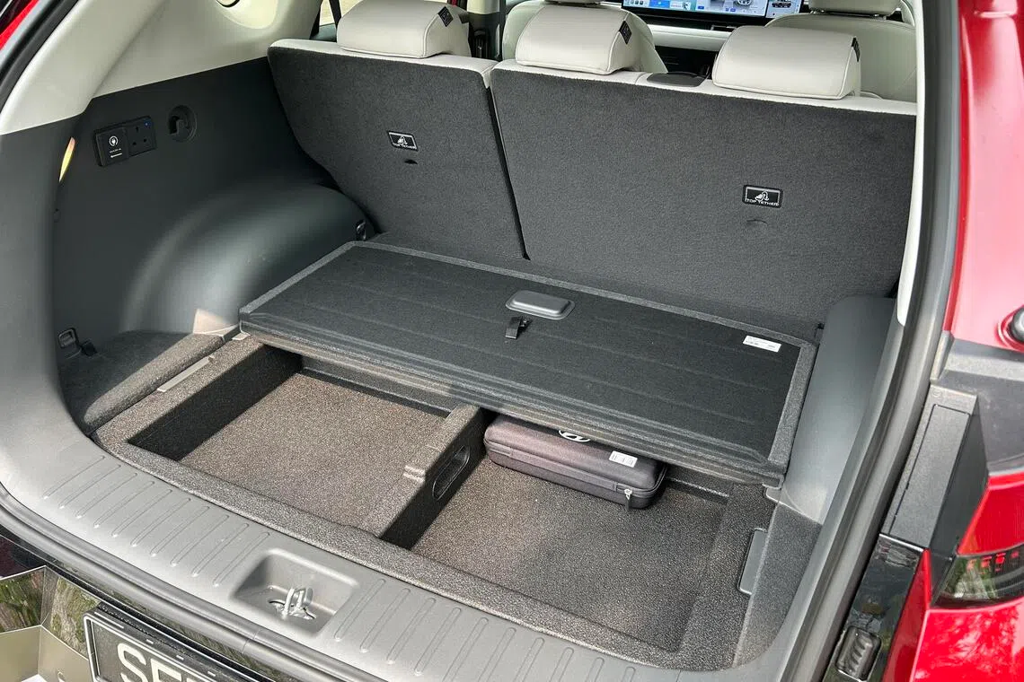 The Hyundai Elexio’s underfloor boot organiser is useful for keeping smaller items from rolling around.
