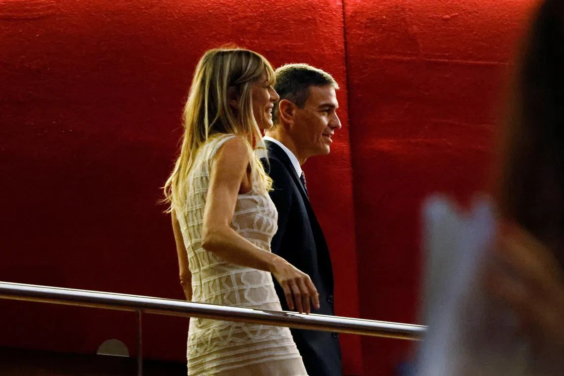 Spain's Prime Minister Pedro Sanchez and his wife Begona Gomez arrive at the San Sebastian Film Festival, in San Sebastian, Spain, September 26, 2024. REUTERS/Vincent West