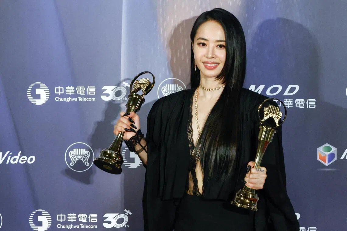 Jolin Tsai poses for a photograph after receiving the Album of the Year award for "Pleasure" at the Golden Melody Awards in Taipei, Taiwan, June 27, 2026. REUTERS/Ann Wang