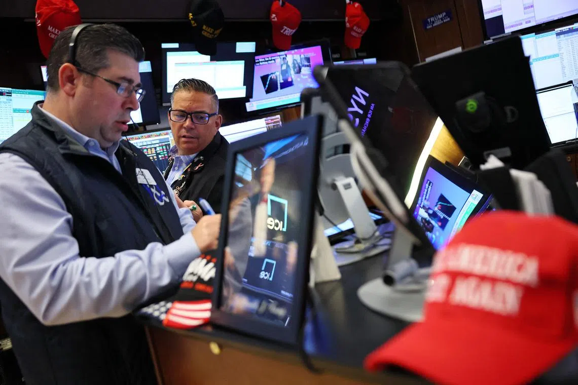 Traders working on the floor of the New York Stock Exchange, in New York City. 