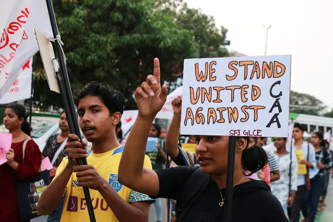 Students and supporters of the Students' Federation of India (SFI) take part in a protest rally against a new citizenship law, in Kochi, India, March 12, 2024. REUTERS/Sivaram V/File Photo