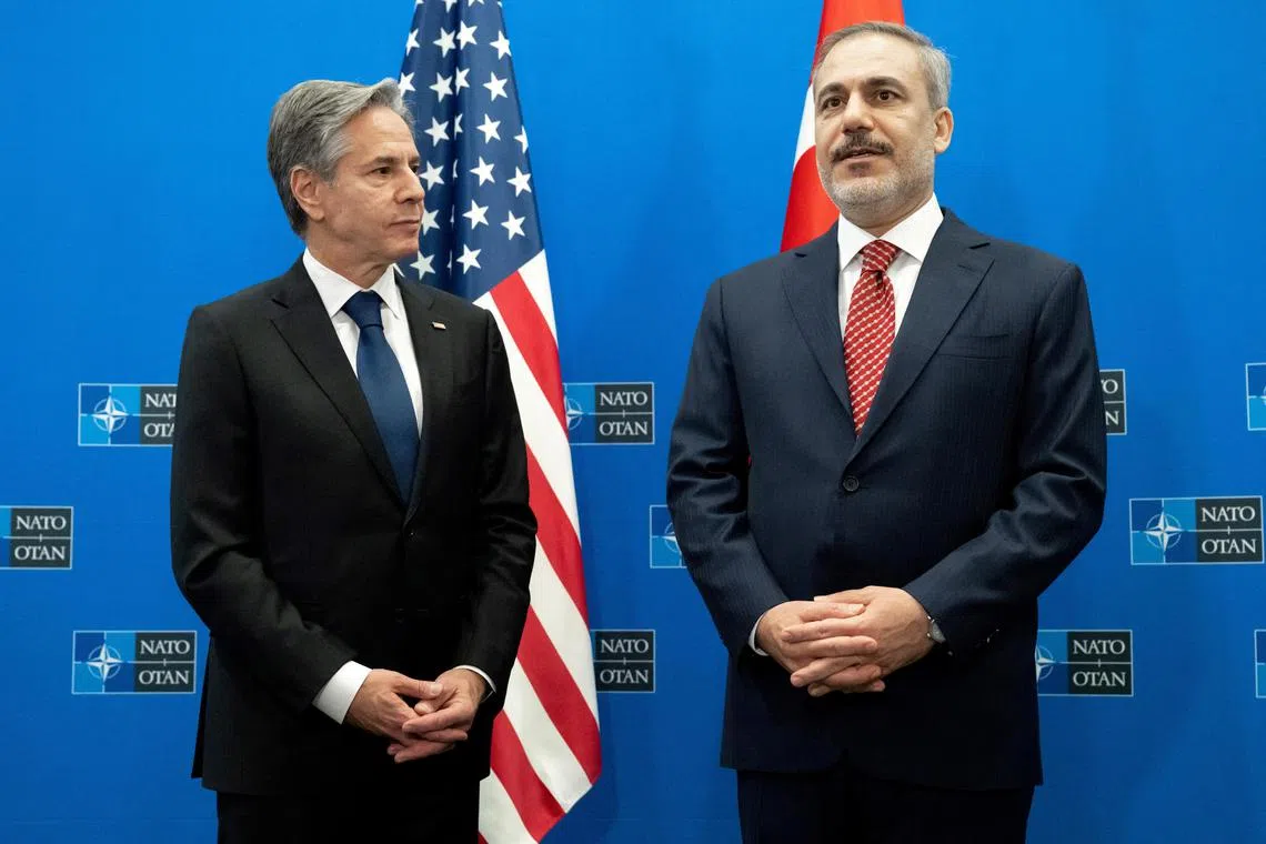 US Secretary of State Antony Blinken (left) told his Turkish counterpart Hakan Fidan that Sweden’s application should be ratified “as soon as possible”.