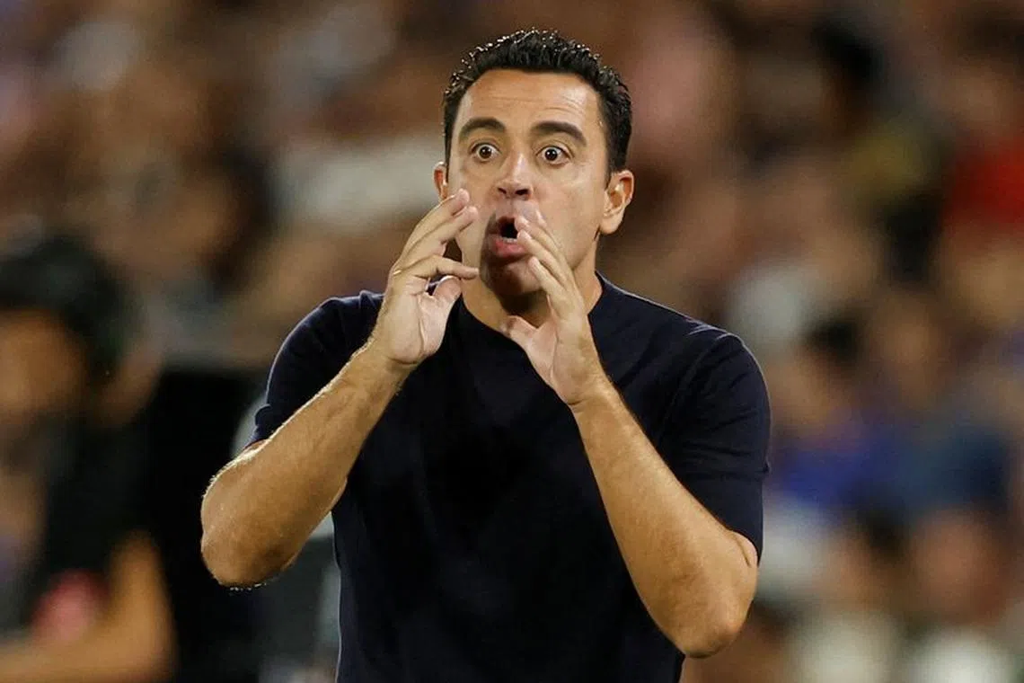 FILE PHOTO: Soccer Football - Spain - LaLiga - Getafe v FC Barcelona - Coliseum Alfonso Perez, Getafe, Spain - August 13, 2023  FC Barcelona coach Xavi REUTERS/Juan Medina/File Photo