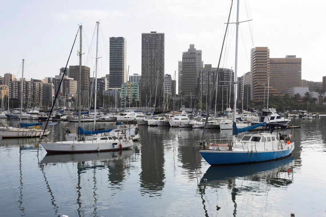 FILE PHOTO:  Yachts break the city skyline ahead of the G20 finance meeting in Durban, South Africa, July 15, 2025. REUTERS/Rogan Ward/File Photo