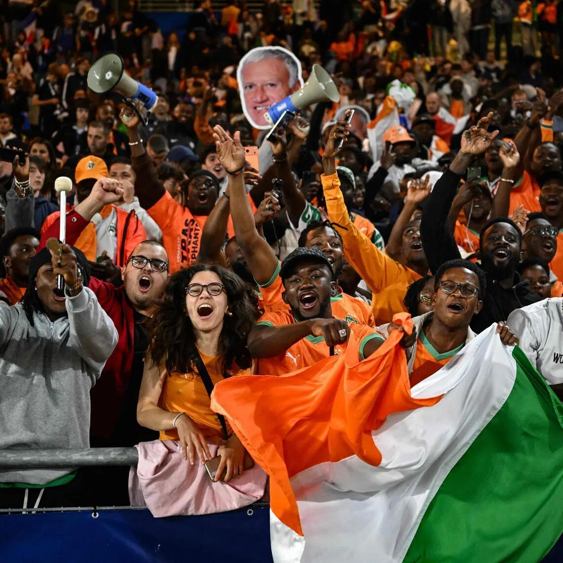 Ivory Coast supporters cheers during the international friendly football match between France and Ivory Coast in Nantes, France.