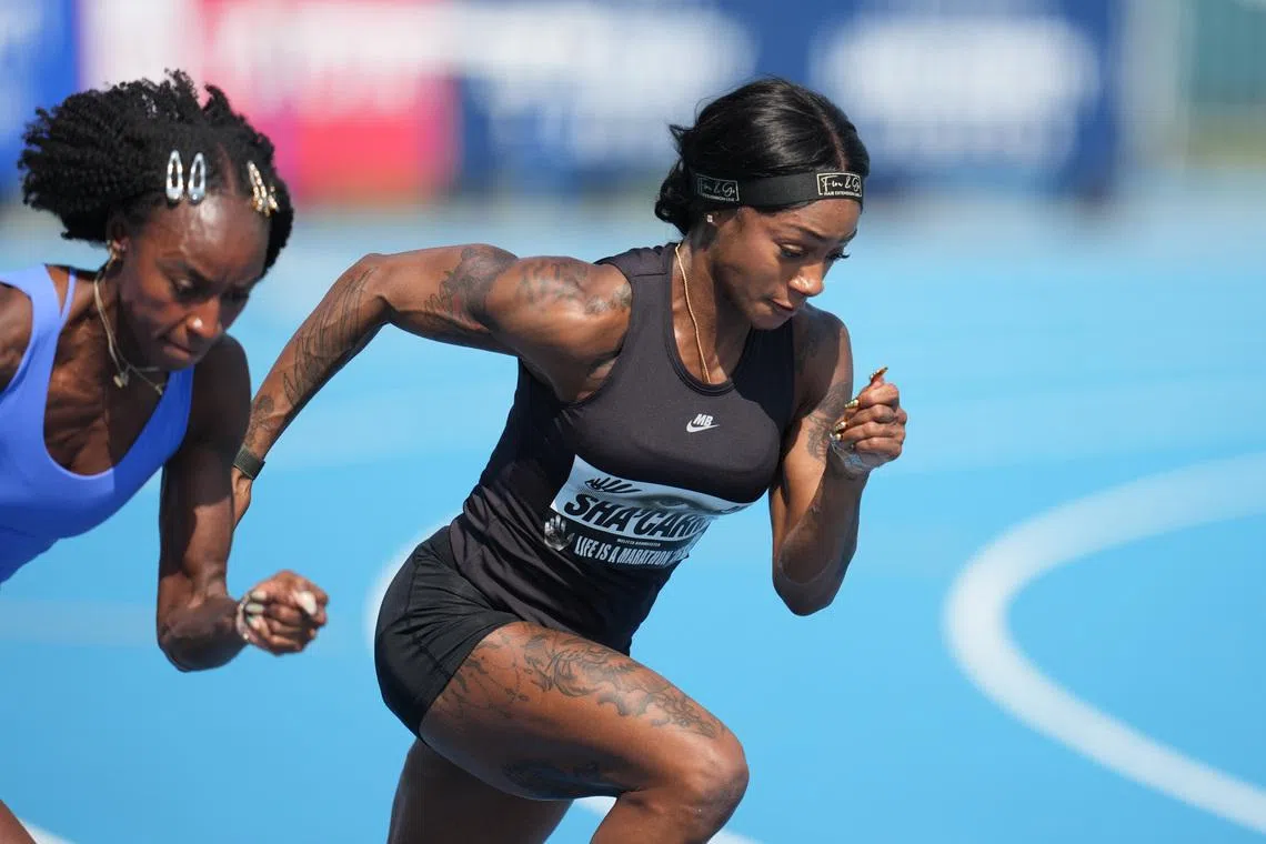 Jul 22, 2026; New York, NY, USA; Sha'Carri Richardson during a training session prior to the USATF Championships  at Icahn Stadium. Mandatory Credit: Kirby Lee-Imagn Images