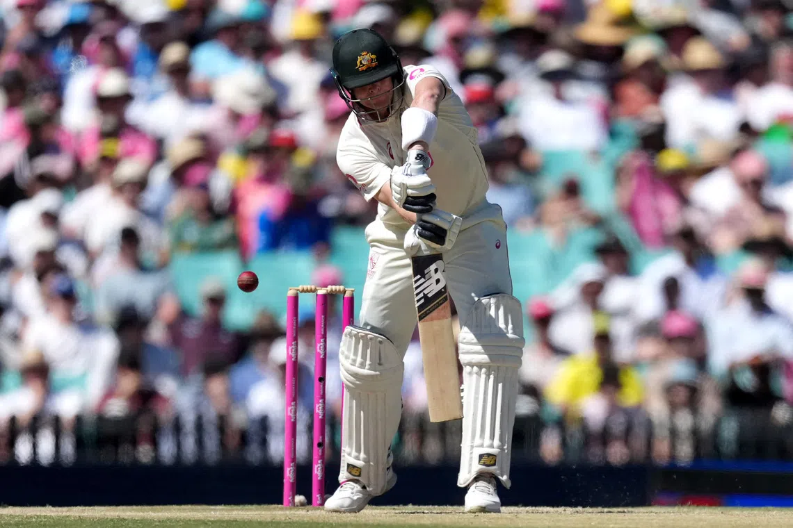 FILE PHOTO: Cricket - The Ashes - Australia v England - Fifth Test - Sydney Cricket Ground, Sydney, Australia - January 7, 2026 Australia's Steve Smith in action before losing his wicket, caught out by England's Jamie Smith off the bowling of Josh Tongue REUTERS/Asanka Brendon Ratnayake/File Photo