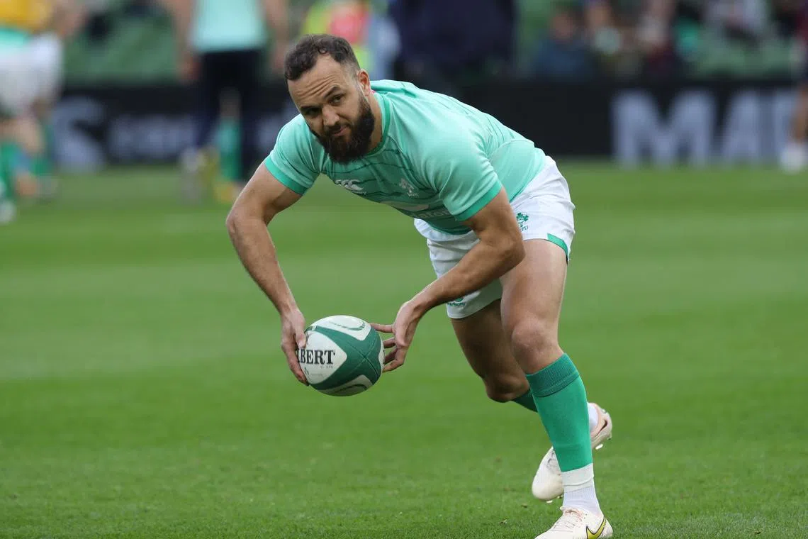 FILE PHOTO: Rugby Union - International - Ireland v Fiji - Aviva Stadium, Dublin, Republic of Ireland - November 12, 2022  Ireland's Jamison Gibson-Park during the warm up before the match REUTERS/Lorraine O'sullivan/File Photo