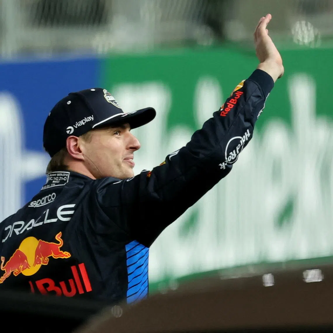 Formula One F1 - Las Vegas Grand Prix - Las Vegas Strip Circuit, Las Vegas, Nevada, United States - November 23, 2024 Red Bull's Max Verstappen celebrates after winning the 2024 F1 world championship title REUTERS/Mike Blake