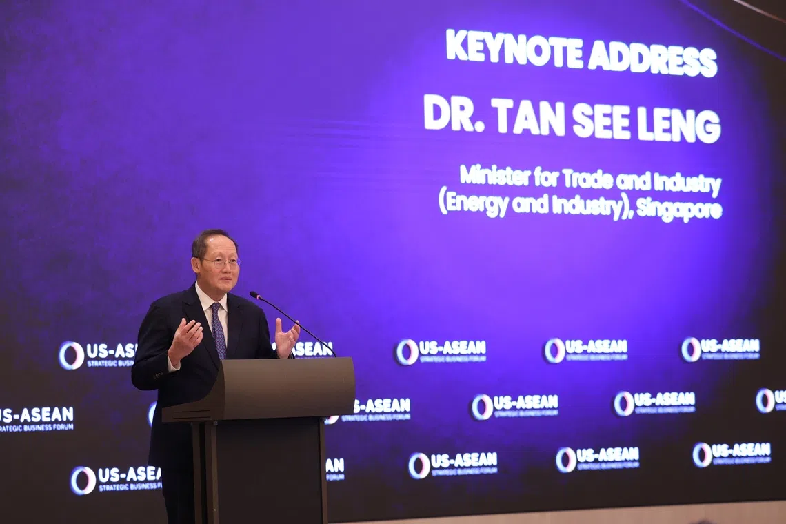 Minister for Trade and Industry (Energy and Industry) Tan See Leng speaking at the US-ASEAN Strategic Business Forum on Sept 4.