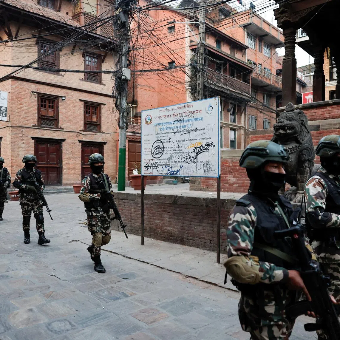 Members of the Nepali army patrol a street ahead of the House of Representatives elections scheduled for March 5, 2026, following the deadly \"Gen Z\" led anti-graft protests in September that toppled the government, in Lalitpur, Nepal, February 9, 2026. REUTERS/Navesh Chitrakar